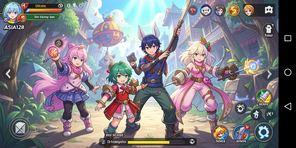 Tampilan gameplay ASIA128 dengan karakter anime yang menarik.