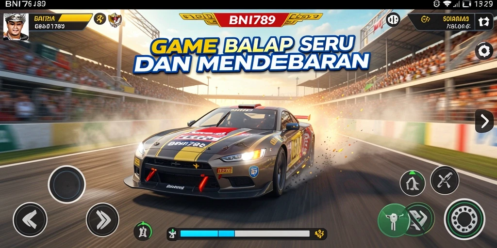Tampilan gameplay BNI789 yang penuh aksi balap menegangkan.