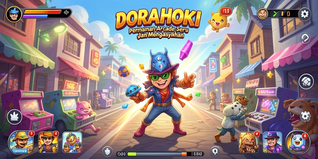Tampilan gameplay DORAHOKI yang penuh warna dan menantang.