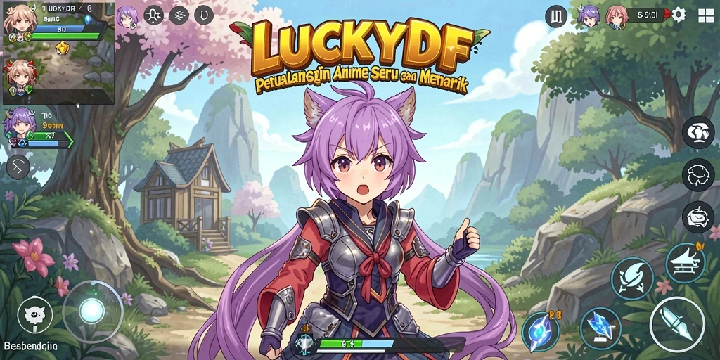 Screenshot utama LUCKYDF menampilkan aksi memukau dari karakter-karakter anime.