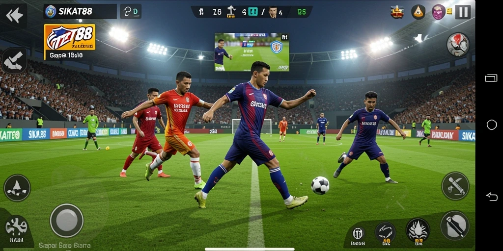 Screenshot gameplay SIKAT88 yang menampilkan aksi seru permainan sepak bola.