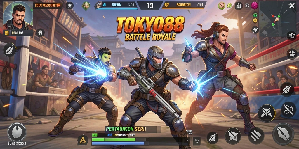 Tampilan gameplay seru di dunia penuh aksi Battle Royale.