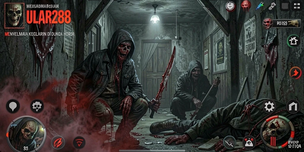 Tampilan gameplay menakutkan di ULAR288 dengan elemen horor yang mencekam.